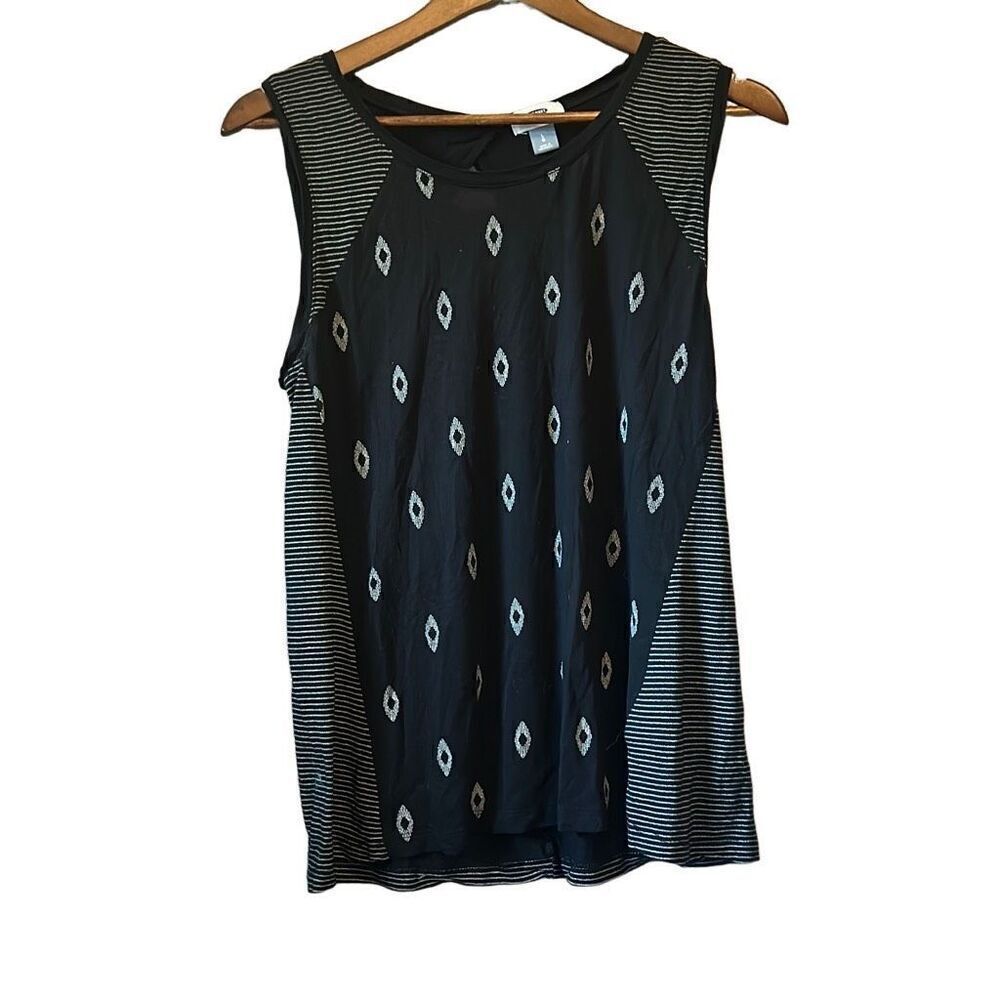Old Navy Tank Top Black Sleeveless Striped Diamond Print Casual Women's